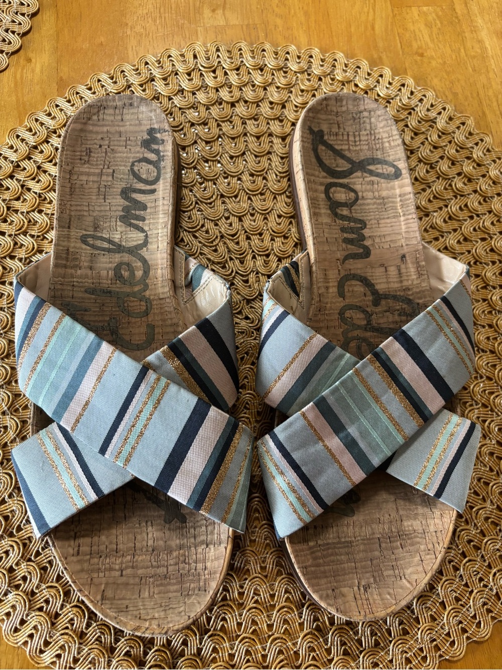 Sam Edelman Blue Striped Crisscross Slide Sandals
